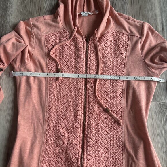 Simply Noelle 3/4 Sleeve Hooded Zip Up With Embroidered Detail Pockets Size S/M - Picture 9 of 10